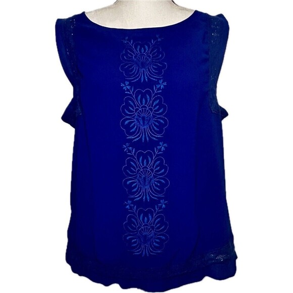 Naked Zebra Royal Blue Top W/ Embroidery & Lace Details, Key Hole Closure, Large - Picture 1 of 13